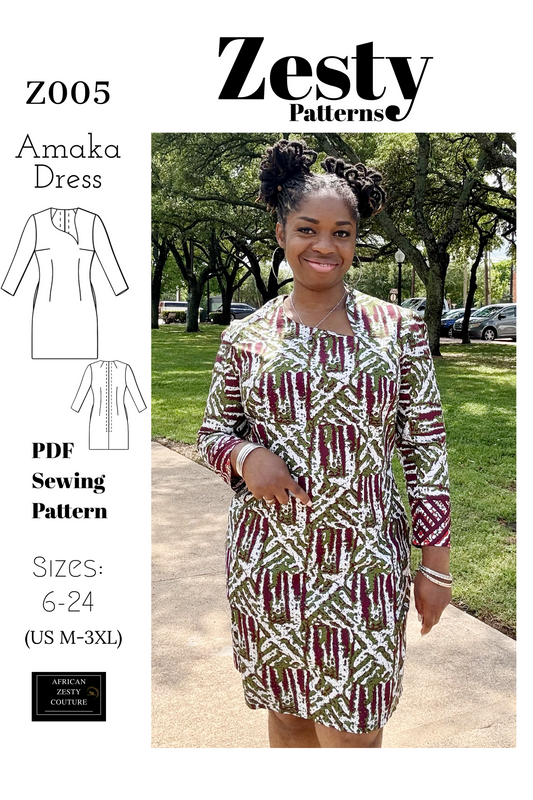 AMAKA Dress Sewing Pattern | PDF Download | Sizes 6–24 (US M–3XL) | Zesty Sewing Patterns